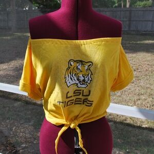 LSU Lousiana State Tigers Cropped Off Shoulder One Shoulder Shirt Top L